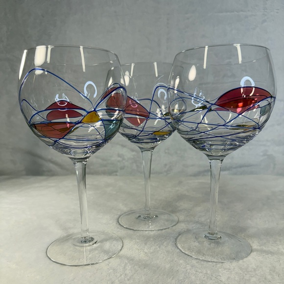 3 Artland Helios Oversize Goblet Elegant Mosiac Clear Wine Glasses Stemware